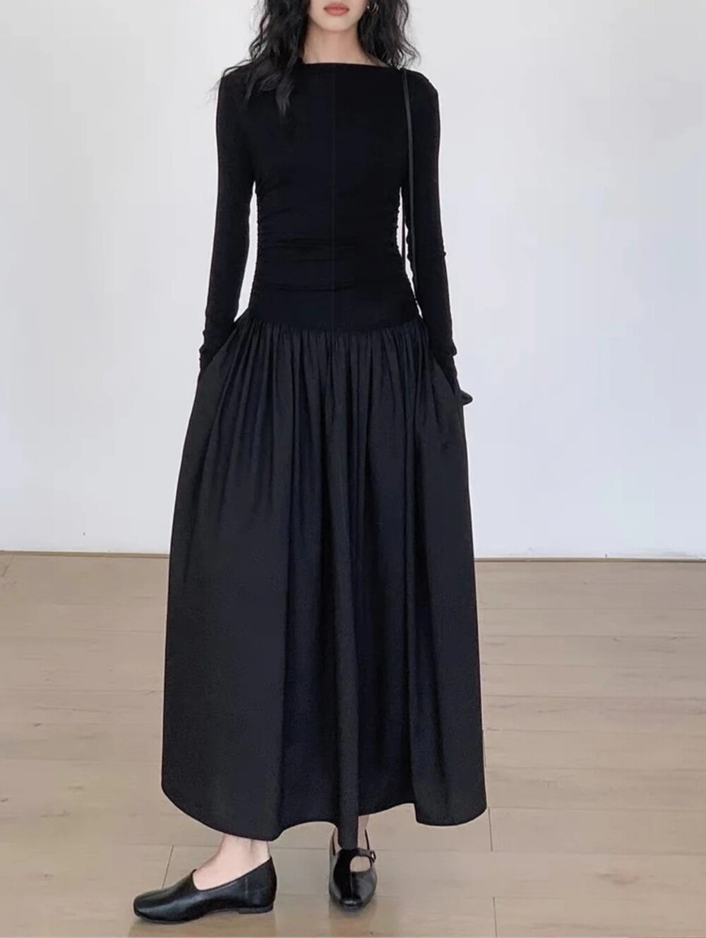 Commense Leisure Pockets Long Sleeve Long Dress size XL Black